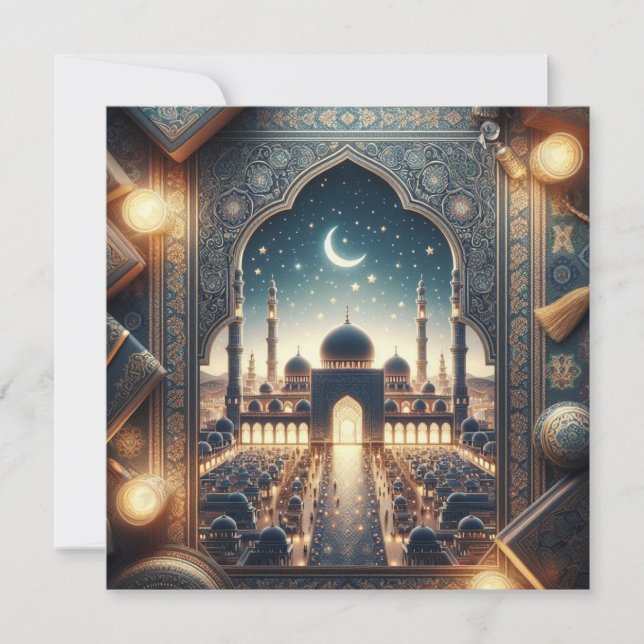 Eid Mubarak Customizable Greetings Text Holiday Card (Front)