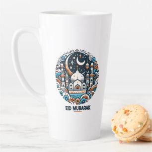 Eid Mubarak Decorated Crescent Colorful Mosque Art Latte Mug