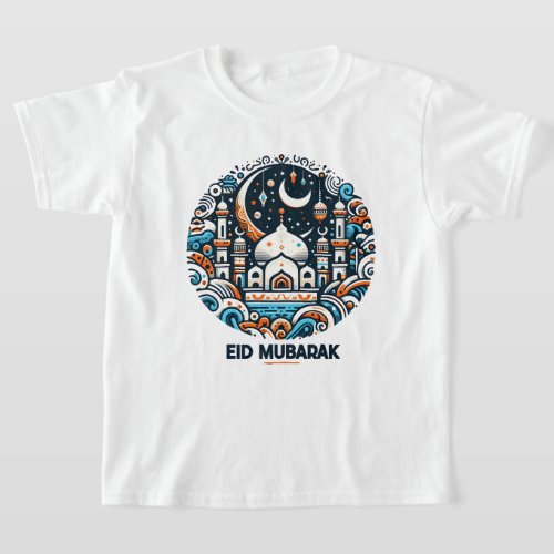 Eid Mubarak Decorated Crescent Colorful Mosque Art T_Shirt