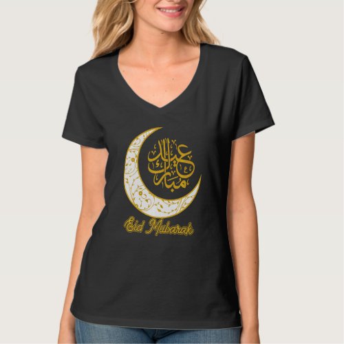 Eid Mubarak Eid Al Fitr Crescent Moon Arabic Calli T_Shirt