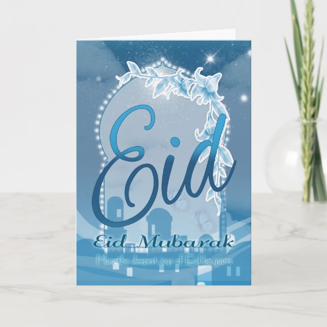 Eid Mubarak, Eid Greeting Card, Eid Blue Card (Front)