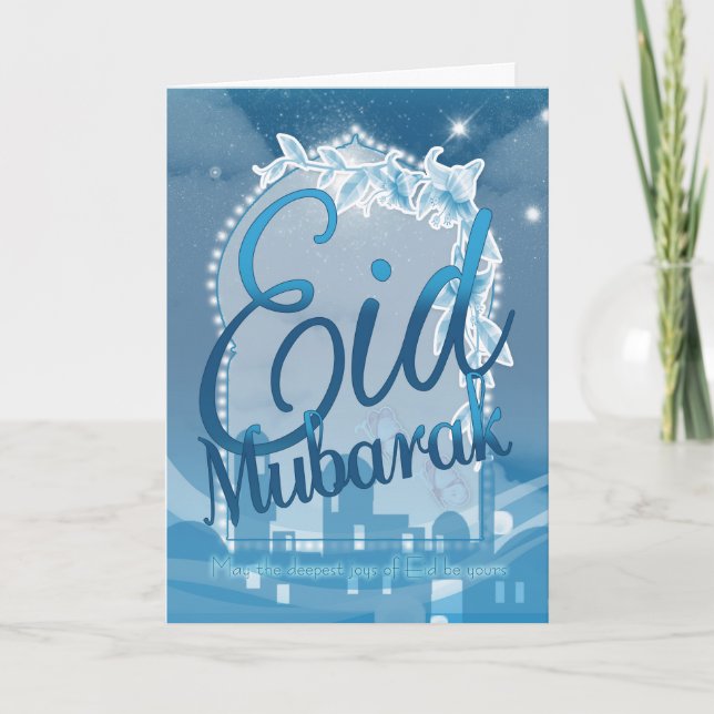 Eid mubarak, Eid Greeting Card, Eid Blue Card (Front)