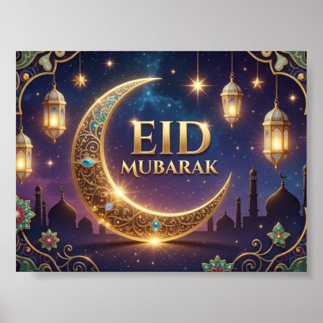 Eid Mubarak elegant Gold And navy Blue  Poster (Front)
