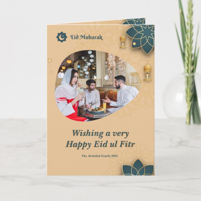 Eid Mubarak Family Photo Eid Greeting Holiday Card (Front)