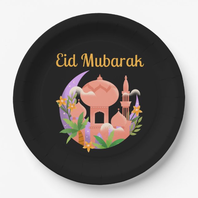 Eid Mubarak Floral Paper Plates (Front)