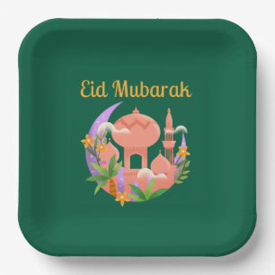 Eid Mubarak Floral Paper Plates