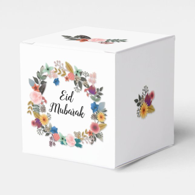 EID MUBARAK FLORAL WREATH FAVOUR CUBE FAVOR BOXES (Front Side)