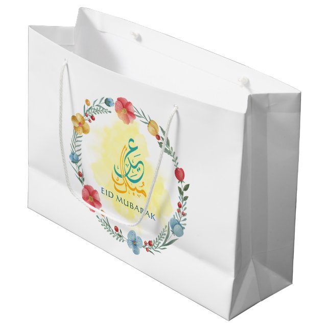 Eid Mubarak Flower  Large Gift Bag (Front Angled)