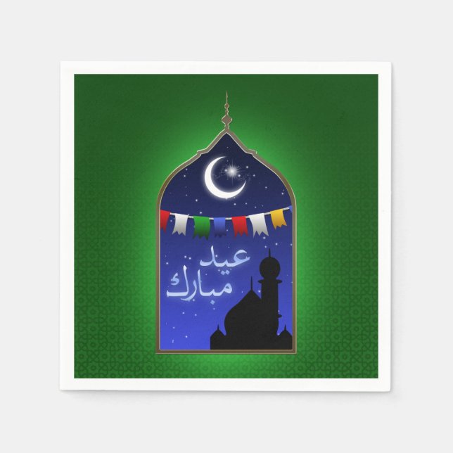Eid Mubarak Garland Moon Paper Napkins (Front)