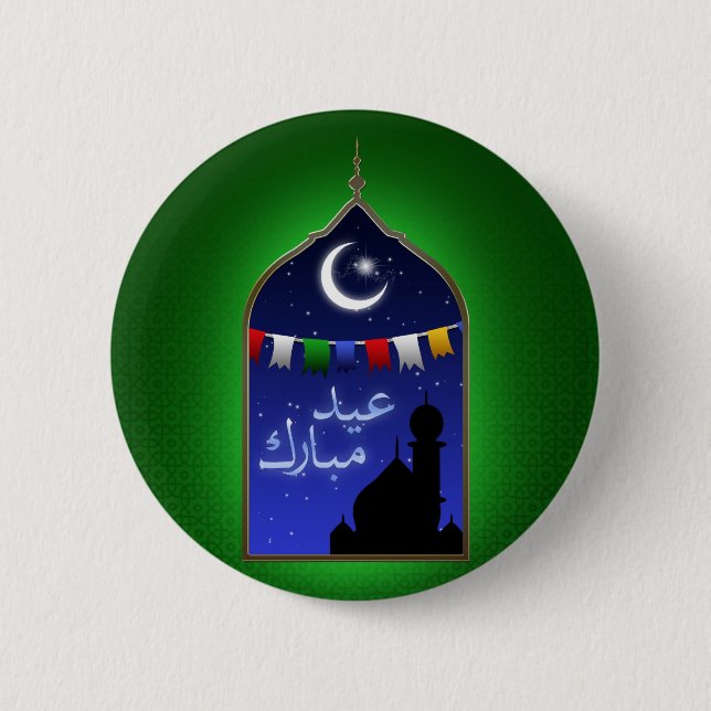 Eid Mubarak Garland Moon Pinback Button (Front)