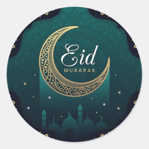Eid Mubarak Gold Green  Classic Round Sticker