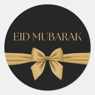Eid Mubarak gold ribbon Classic Round Sticker