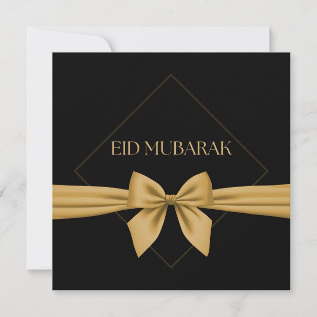 Eid Mubarak gold ribbon Holiday Card (Front)