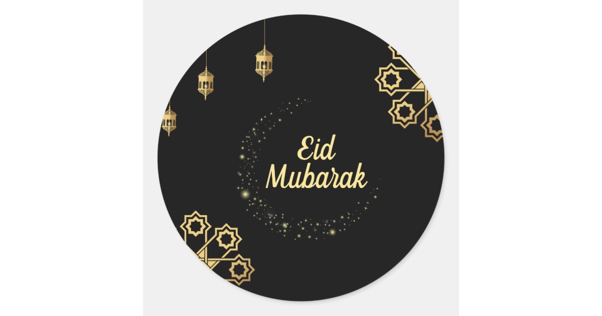 Eid Mubarak Golden Customize Classic Round Sticker | Zazzle.com
