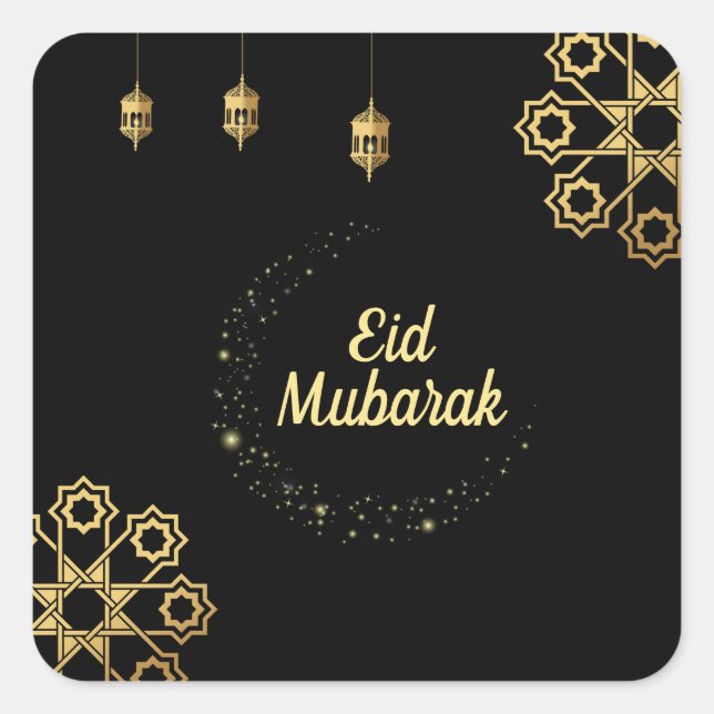 Eid Mubarak Golden Customize Square Sticker (Front)