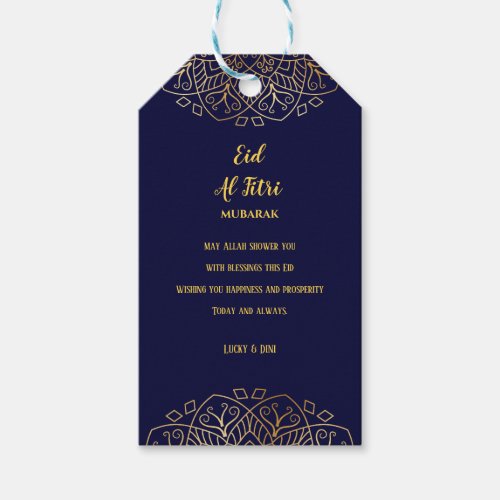 Eid Mubarak Golden Mandala Navy Blue Holiday  Gift Tags