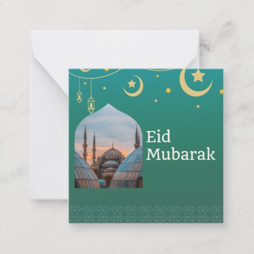 Eid Mubarak Green and Blue with Customizable Text Note Card