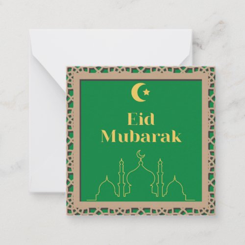 Eid Mubarak Green Background with 3D effect frame Note Card