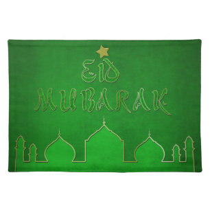 Eid Mubarak Green Gold Mosque Cloth Placemat