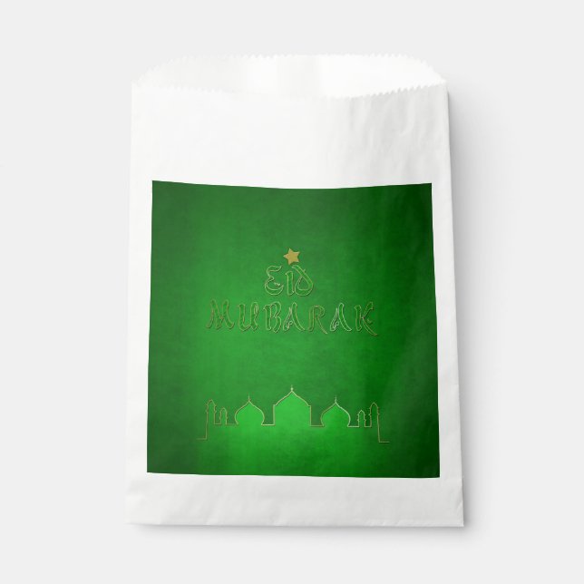 Eid Mubarak Green Gold Mosque Favor Bag (Front)