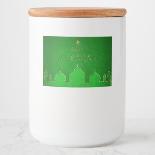 Eid Mubarak Green Gold Mosque Food Label