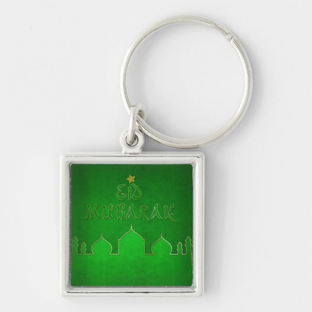 Eid Mubarak Green Gold Mosque Keychain (Front)