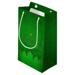 Eid Mubarak Green Gold Mosque Small Gift Bag