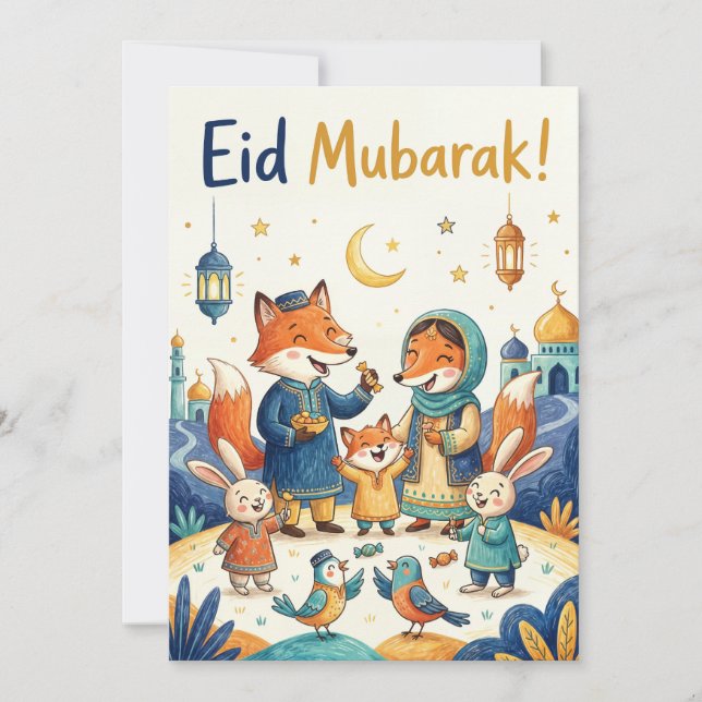 Eid Mubarak Greeting Card - Family Celebration (Front)