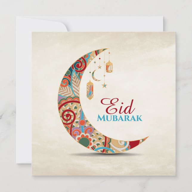 Eid Mubarak - Happy Eid - Colorful Crescent Holiday Card (Front)