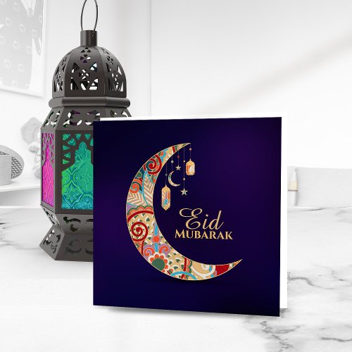 Eid Mubarak _ Happy Eid _ Colorful Crescent Holiday Card