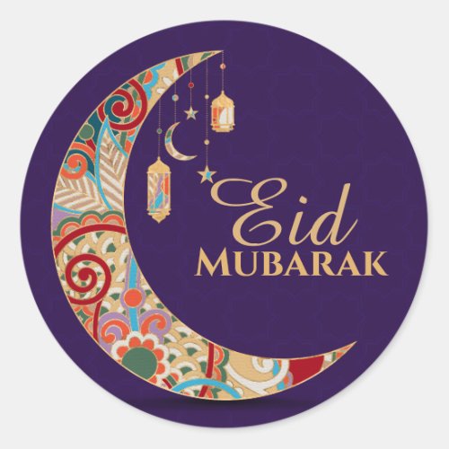 Eid Mubarak _ Happy Eid _ Colorful Ornament  Classic Round Sticker