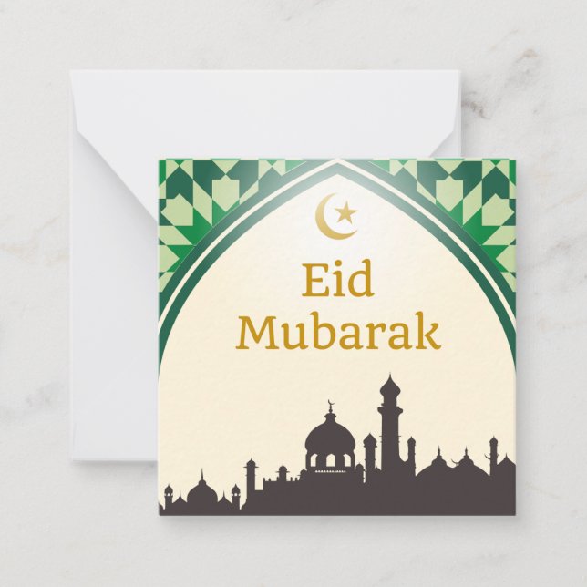 Eid Mubarak in Light Yellow Background Note Card (Front)