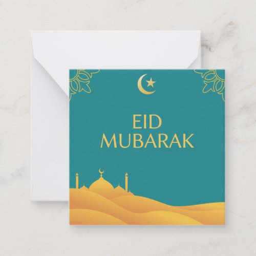 Eid Mubarak in Turquoise Background Note Card