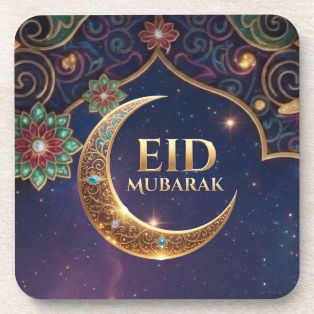 Eid Mubarak Islamic celebration Gold And navy Beverage Coaster (Front)