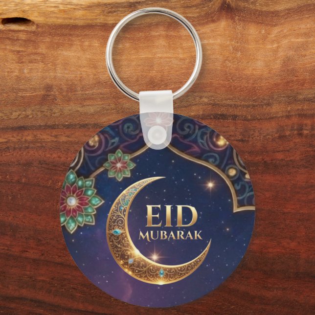 Eid Mubarak Islamic celebration Gold And navy Keychain (Back)