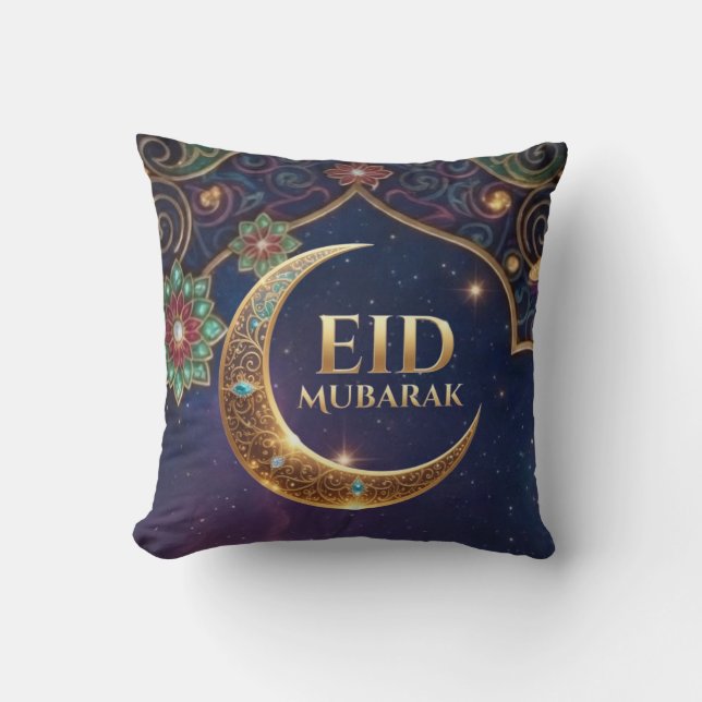 Eid Mubarak Islamic celebration Gold And navy Throw Pillow (Front)