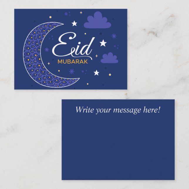 Eid Mubarak Islamic crescent Note Card (Front/Back)