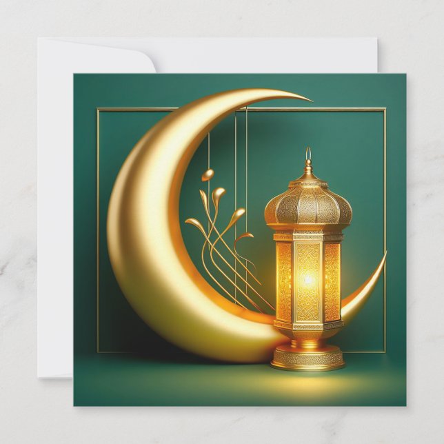 Eid Mubarak Islamic Traditional Lantern Crescent   Holiday Card (Front)