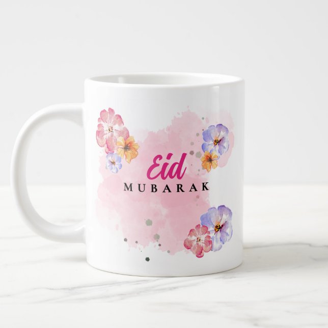 Eid Mubarak Jumbo Coffee Mug - Floral Watercolor (Left)