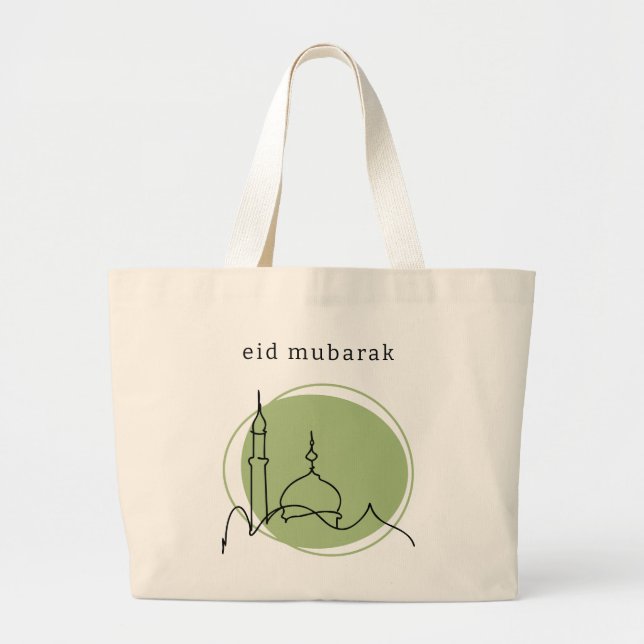 Eid Mubarak Jumbo Tote | Modern Mosque Sage Green (Front)