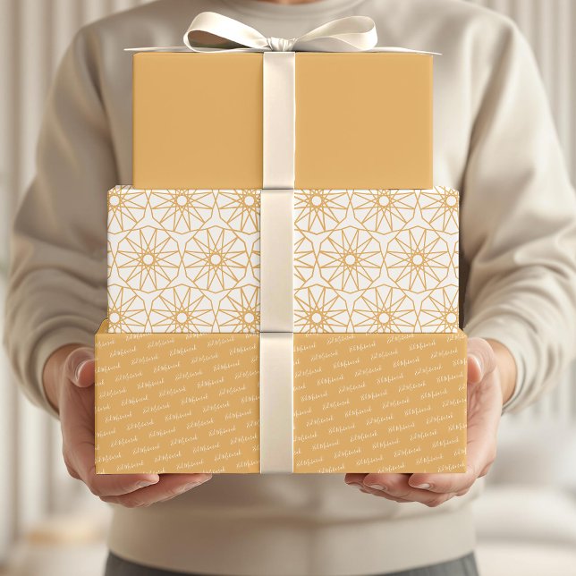 Eid Mubarak Kids Yellow Pattern Quote White Text Wrapping Paper Sheets (Creator Uploaded)