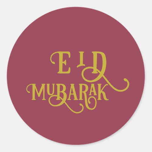Eid Mubarak Luxurious Red Color Plain Classic Round Sticker