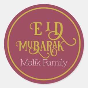 Eid Mubarak Luxurious Red Color Plain Personalized Classic Round Sticker