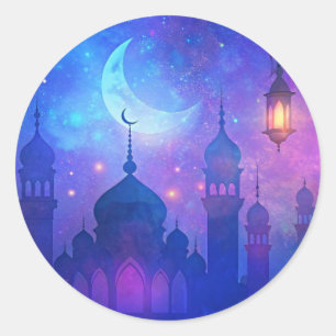 Eid Mubarak Magic Arabian Nights Crescent Colors Classic Round Sticker