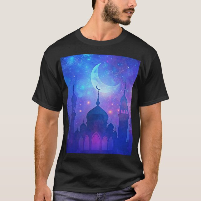 Eid Mubarak Magic Arabian Nights Crescent Colors T-Shirt (Front)