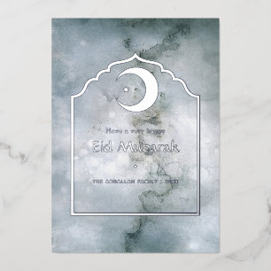 Eid Mubarak Marble Silver Foil Holiday Card