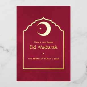 Eid Mubarak Marsala Red and Gold Foil Holiday Card