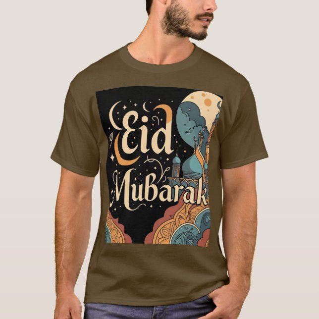 Eid Mubarak Mens Tshirt With Elegant Mosque (Front)