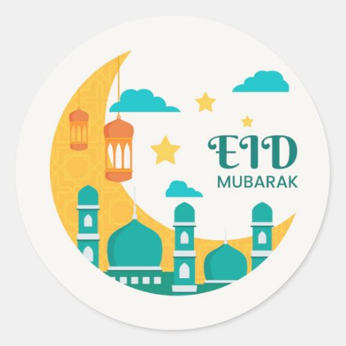  Eid Mubarak  Moon and star Classic Round Sticker