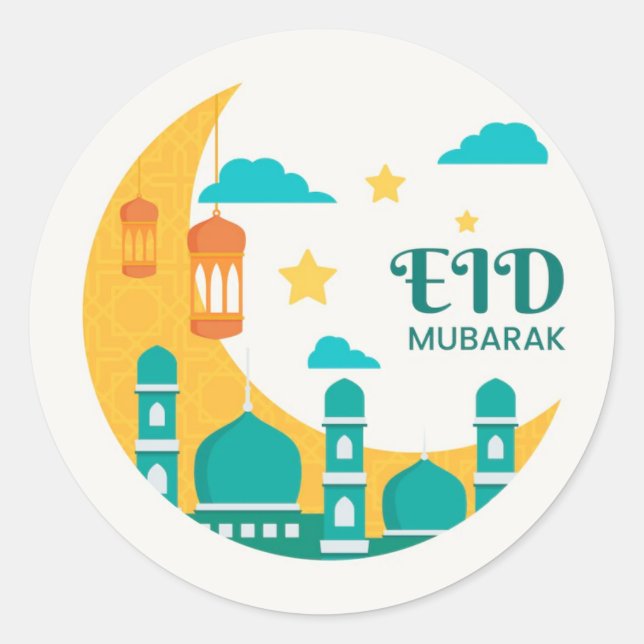  Eid Mubarak  Moon and star Classic Round Sticker (Front)